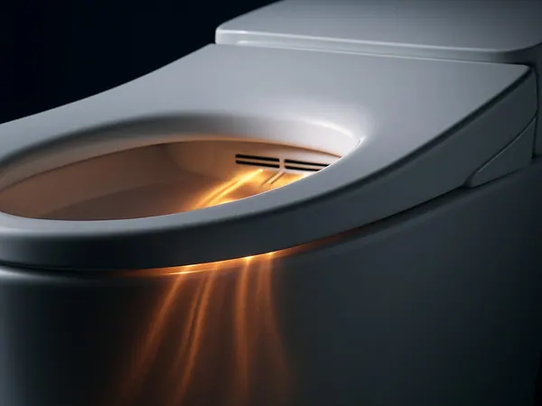 Flusso d'aria calda sotto il sedile di un WC intelligente