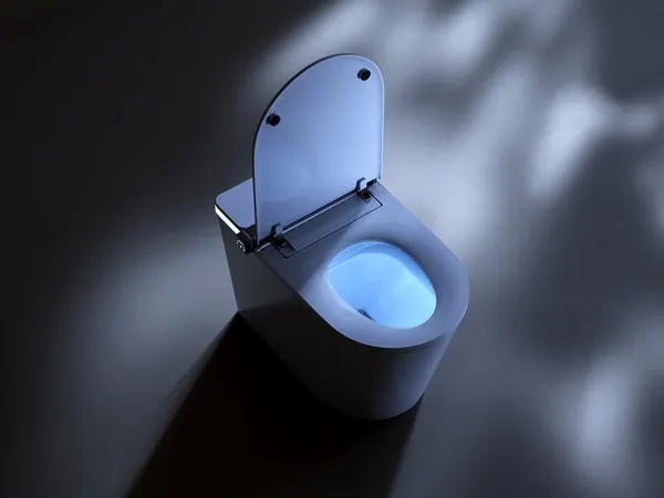WC intelligente con luce notturna blu accesa nel buio