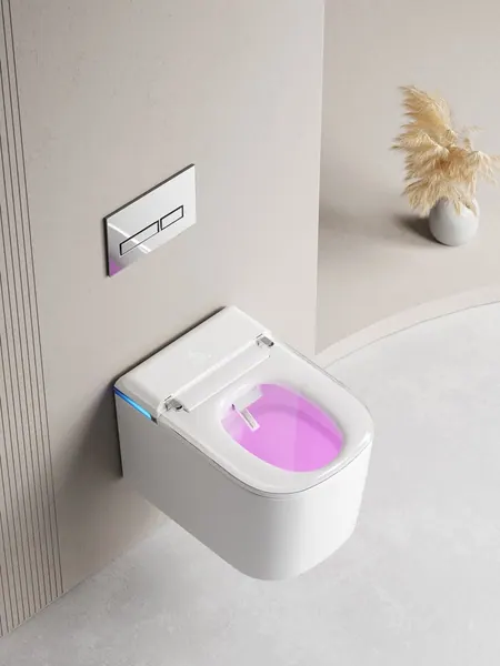 WC intelligente sospeso con l'interno del vaso illuminato da luce viola